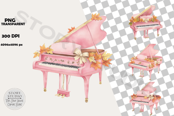 Download Elegant Pink Piano Fall Foliage Design - Design Collection