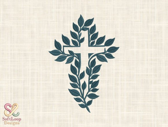 Download Botanical Leafy Cross Embroidery Design - Design Collection