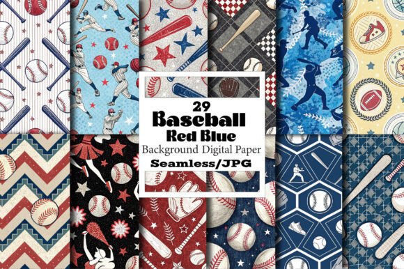 Download Baseball Red Blue Digital Papers Designs - Design Collection